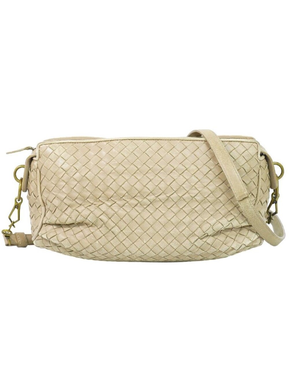 Bottega Veneta Intrecciato Shoulder Bag Pochette Leather Pink Beige